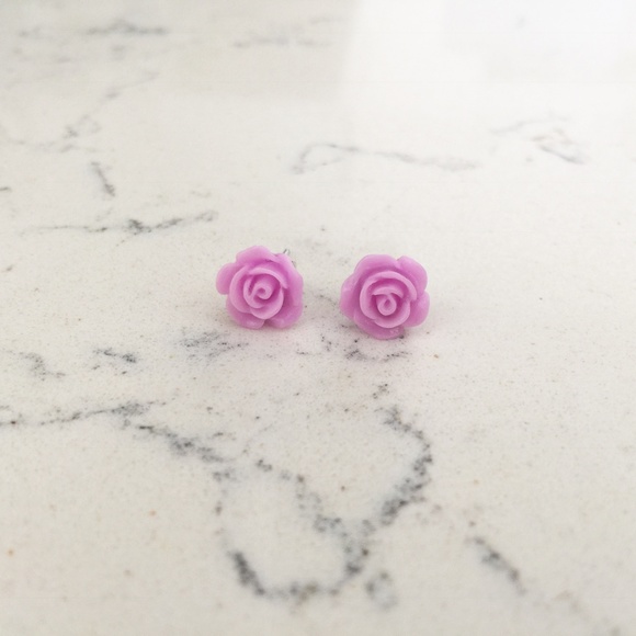 Lavender Rose Stud Earrings - Picture 1 of 2